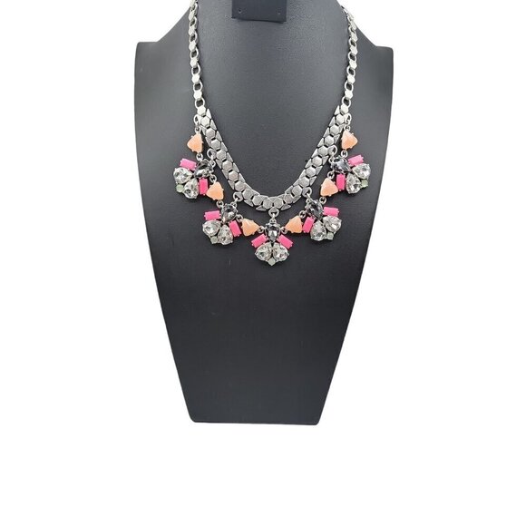 Stella & Dot Callie Statement Necklace 21" Silver Tone Bib Style Rhinestones - Picture 6 of 16